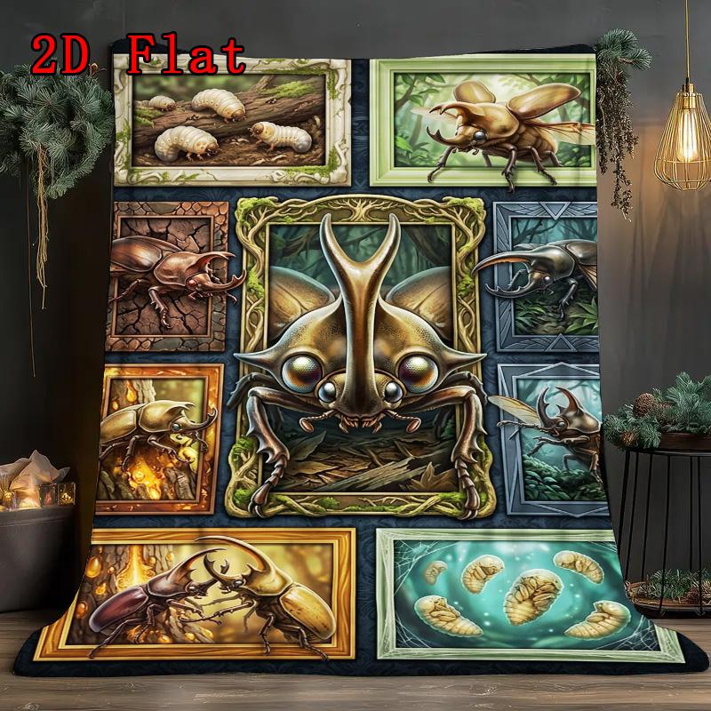 Insect Collection 2D Flat Pattern Flannel Blanket, High quality All Seasons, Home Decor, Warmth and Comfort, Perfect for Christmas Gifts.