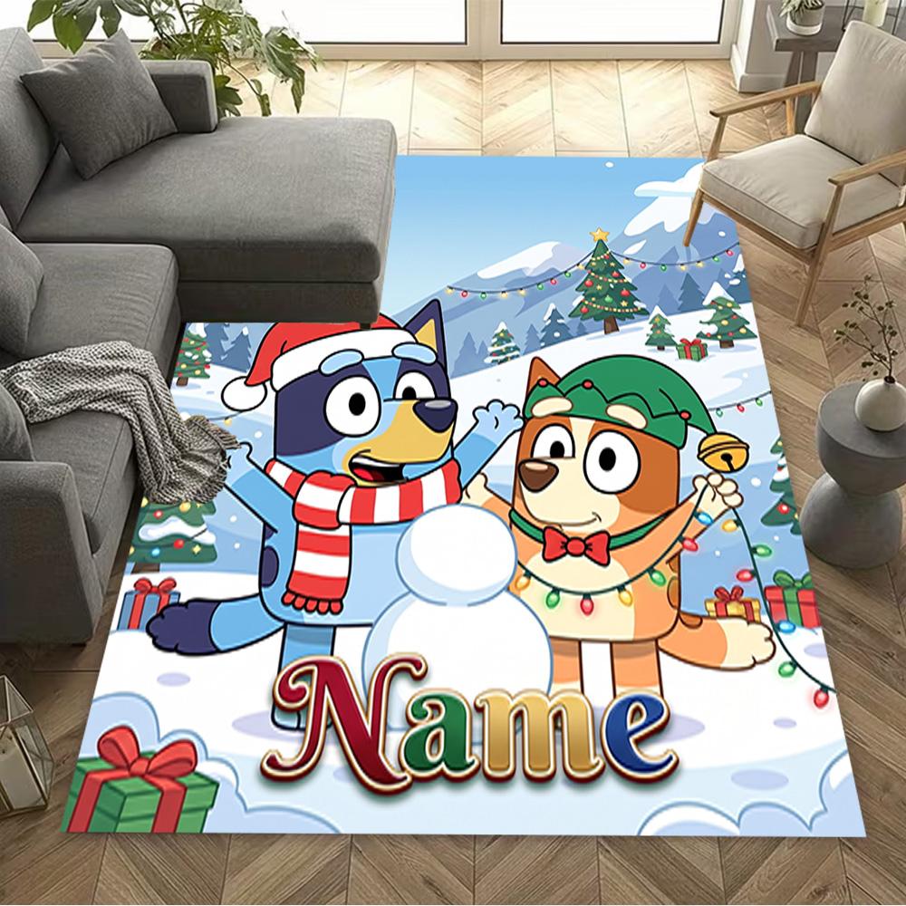 Christmas Bluey Family Customizable Name Floor Mat Suitable for Kitchen Hallway Balcony Outdoor Anti-slip Rug Decorate Offices Wedding Party Gift