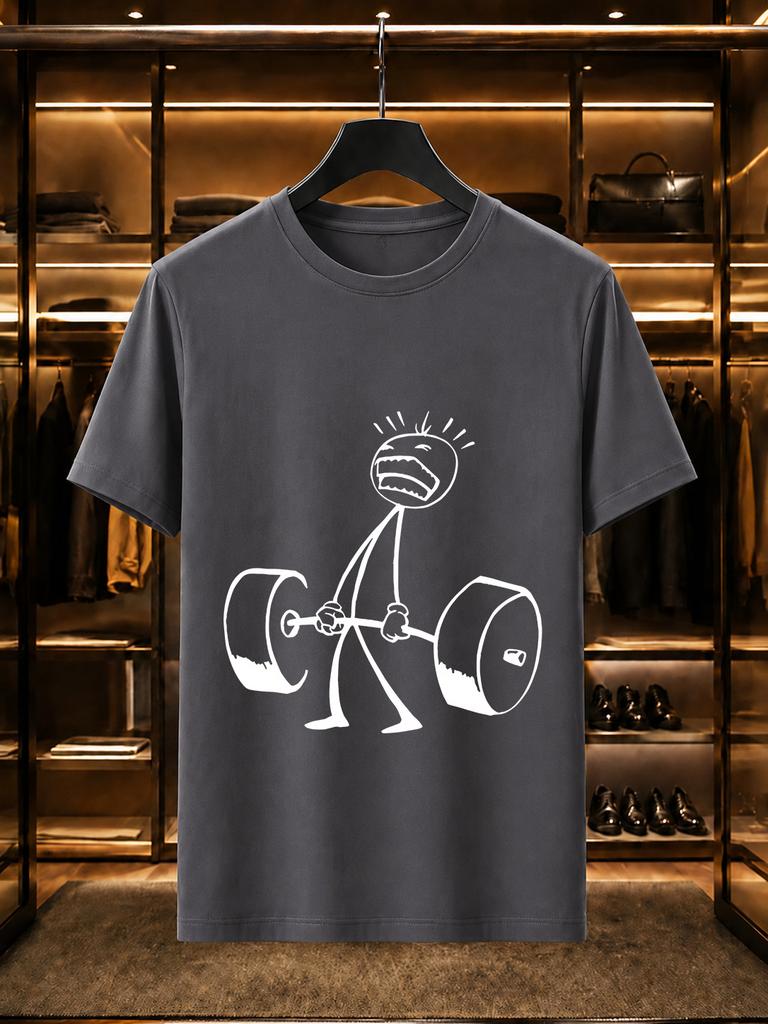 2026 New Arrival 100 Cotton Tshirt Funny Stickunisex Lifting Barbell Sketch Fitness Print Crew Neck Unisex Casual Short Sleeve Tee