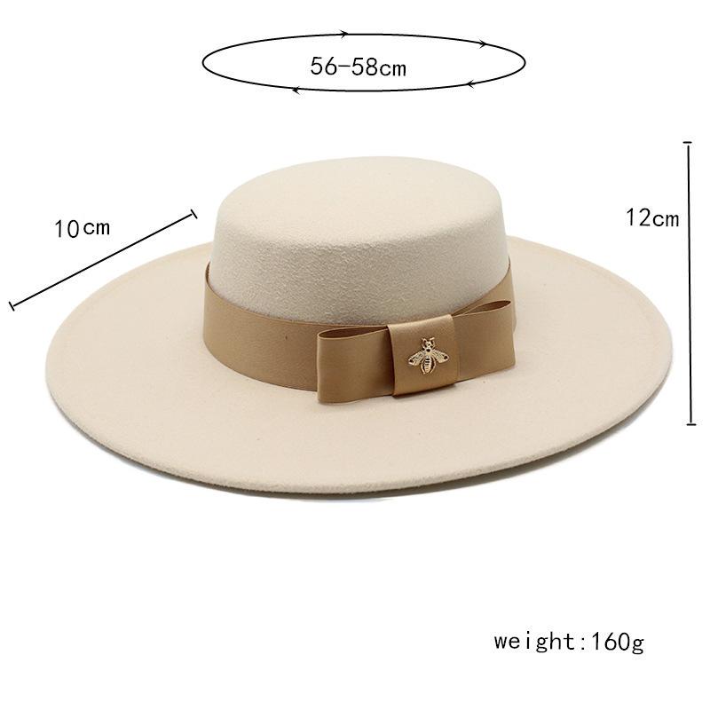 Hat Celebrity Light Luxury Wool Top Hat Wool Big Eaves 10Cm Hat British Flat Top Big Edge Hat