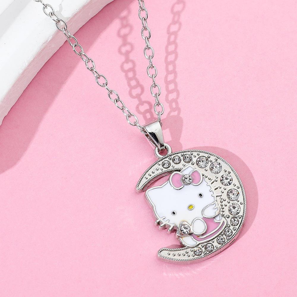 Cartoon Cat Rhinestone Necklace - Fashionable Girly Student Best Friend Chain with Niche Design.