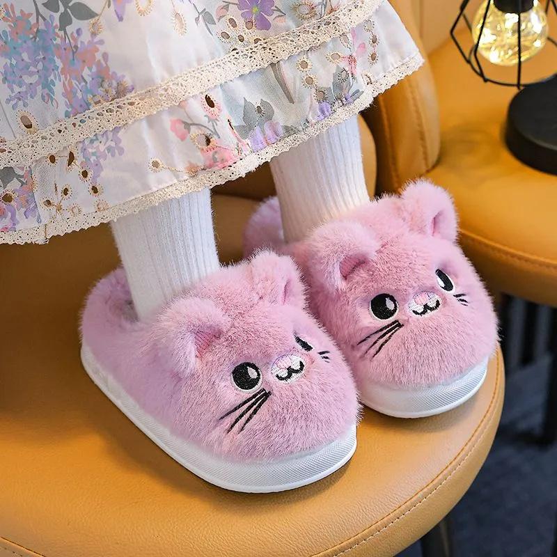 Милые Хлопковые Тапочки Для Детей С Мультяшным Дизайном, Толстая Подошва И Теплые.