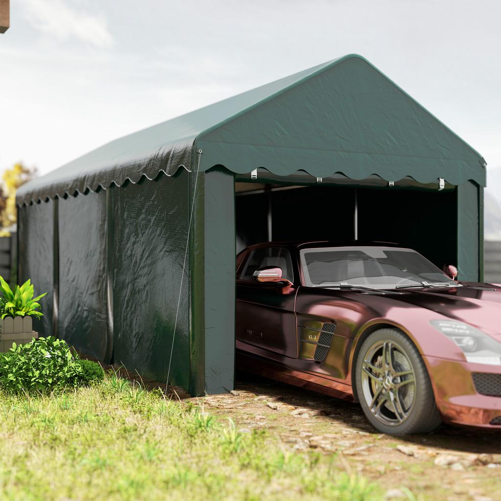 Tente Garage Carport 3 X 6M Auvent De Voiture Robuste Avec 2 Portes Enroulables Toile 200G PE Vert