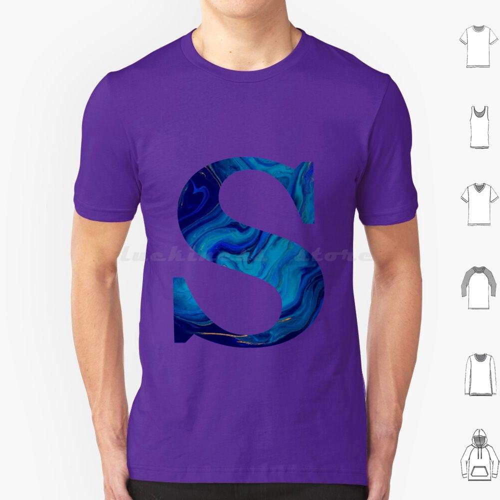 Lettre S Marble Blue T Shirt Big Size 100% Cotton S Funny Cute Meme Trendy Quote Trending Pink Flowers Aesthetic College Quotes