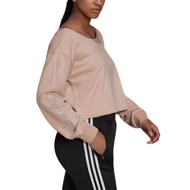 adidas Свитшот с логотипом и спущенным плечом, повседневный, спортивный, короткий, женский, серый, розовый HF6774