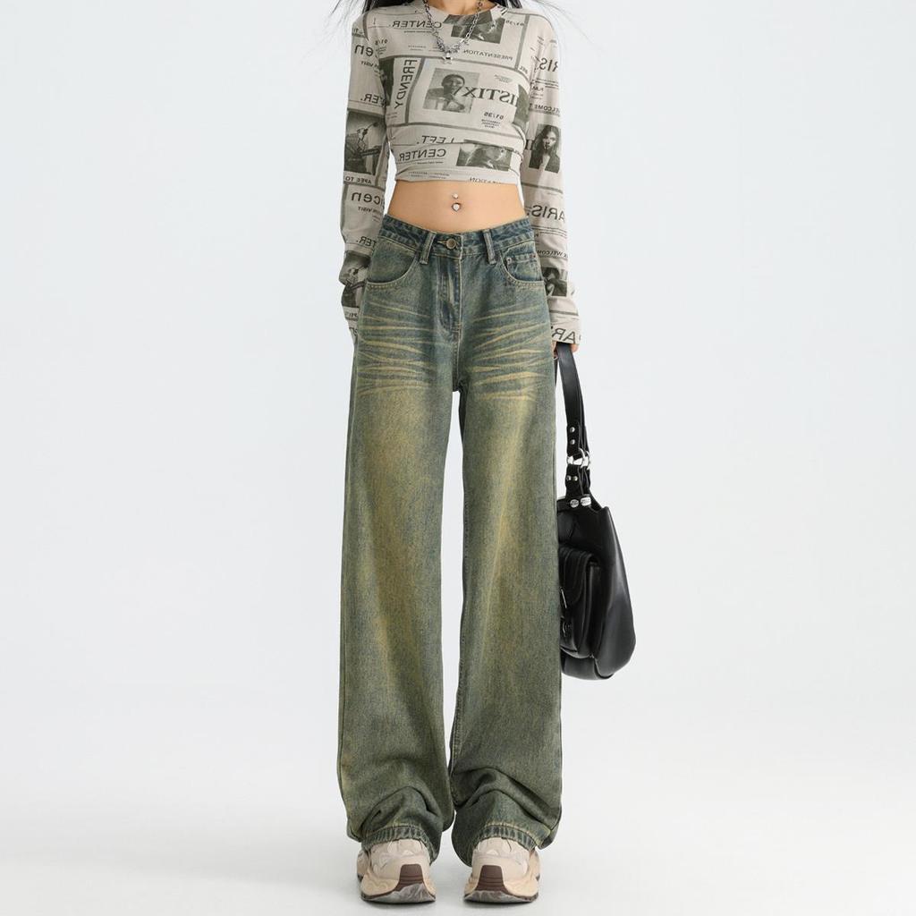 Autumn 2024 Slimming Straight-Leg Jeans for Women – American Hot Girl Nano Wash Wide-Leg Style