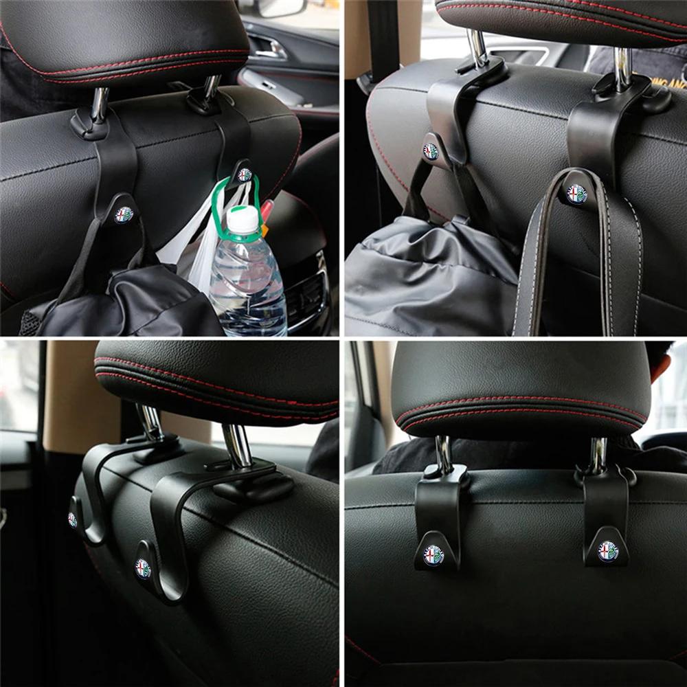 For Alfa Romeo 108 Car Sticker For Alfa Romeo 159 147 2Pcs For Alfa Romeo Giulia Stelvio MiTo Tonale 4C Car Seat Headrest Hooks Hidden Back Hanger