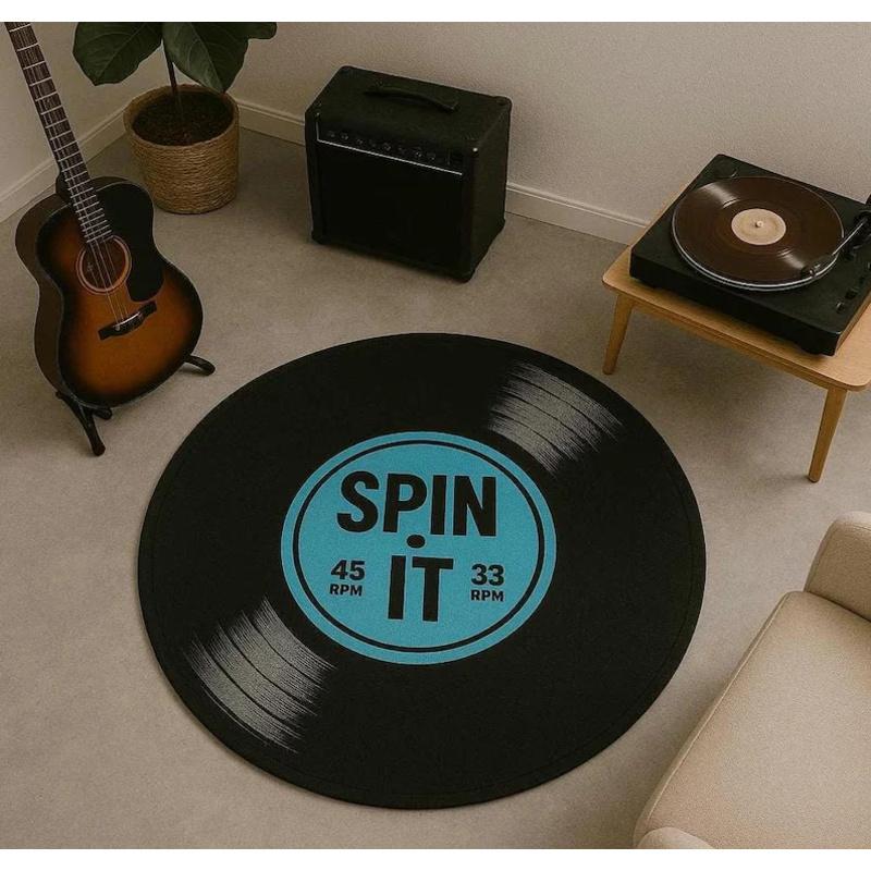 Personalised Vinyl Record Shaped Area Rug Non-Slip Retro Music Floor Mat Home Decor for Living Room Studio