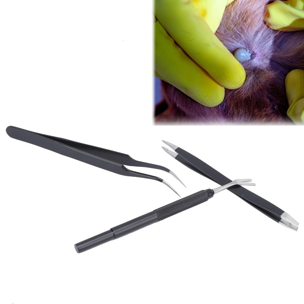 3pcs Precise Tip Tick Remover Tweezers Metal Tip Lice Grabber Pet Parasite Tool Household Grooming