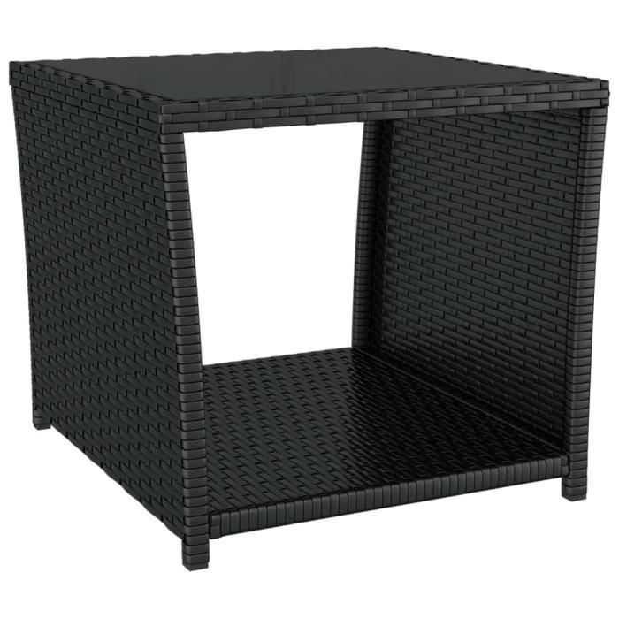 VidaXL Tea Table Glass Top Black Woven Resin Tempered Glass 319560