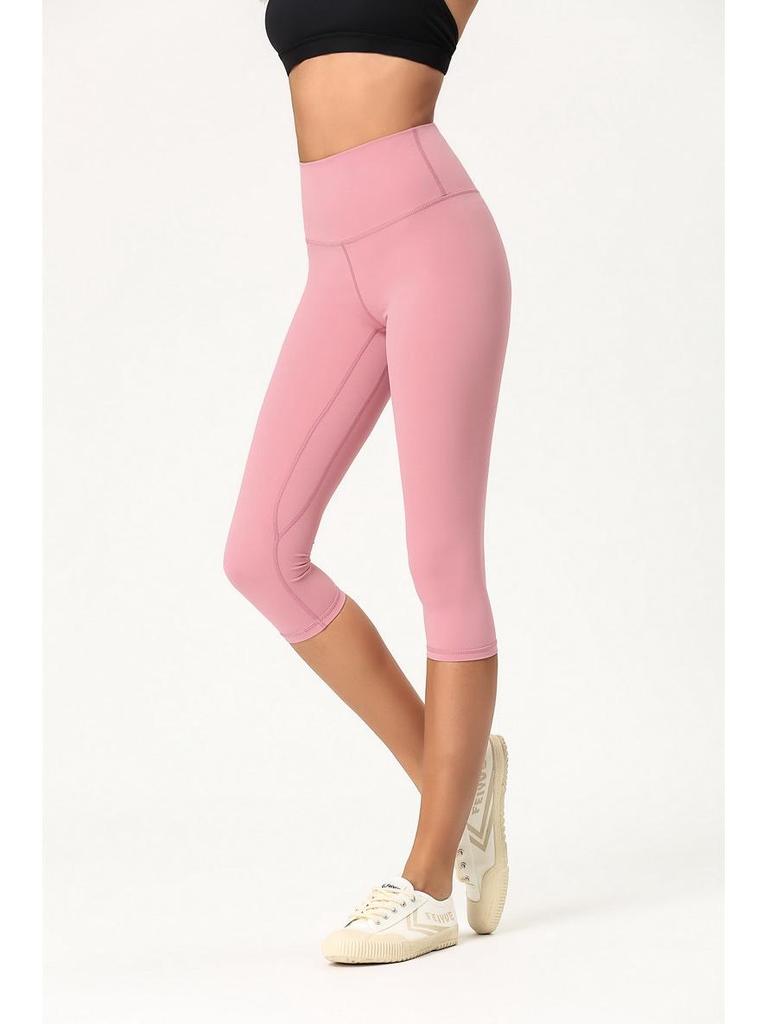 Женские двухсторонние отшлифованные штаны для йоги с высокой талией – телесного цвета, укороченные, облегающие, удобные для европейского и американского стилей