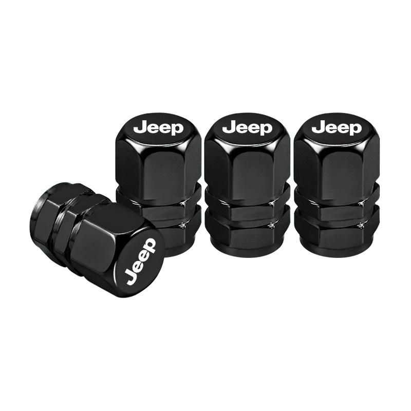 For Jeep 4Pcs Aluminum Alloy Car Tire Valve Cap Dust Cover Accessories For Jeep Grand Cherokee Wrangler JK Gladiator Compass