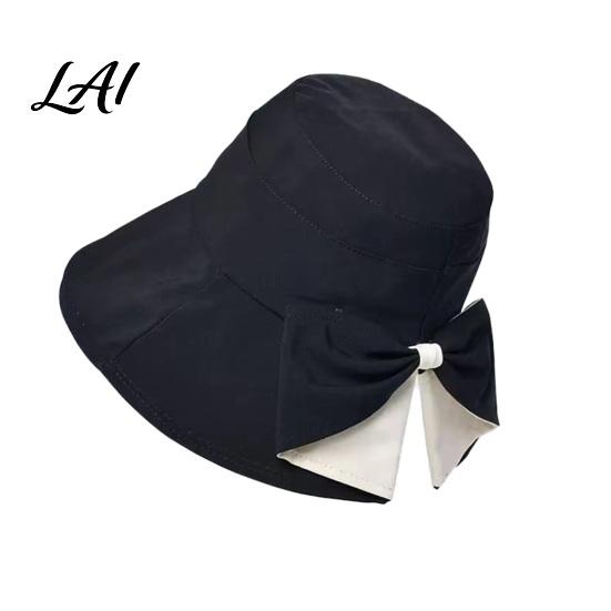 Summer Beach Hat Women Sun Hat Back Bowknot Fisherman Wide Brim UV Protection Lightweight Bucket for Outdoor Travel Hiking Fishing Use Casual