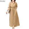 Women Casual Turn Down Collar Loose Long Sleeve Dress