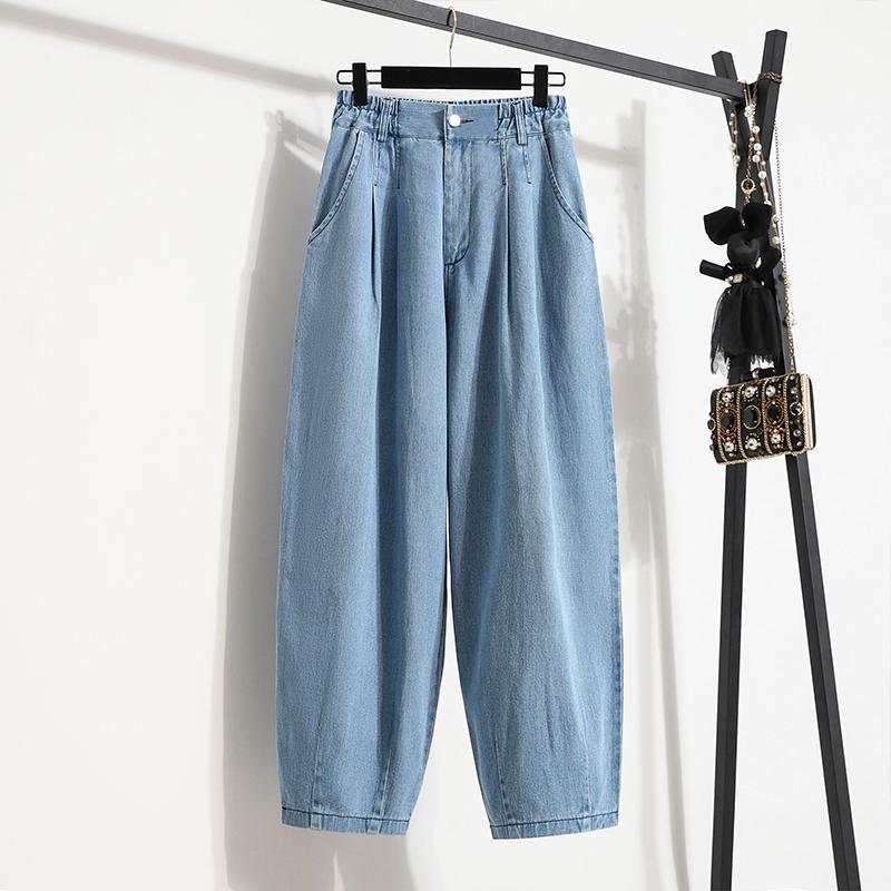 Dimanaf Plus Size Women Jeans Pants Denim Female Elastic Basic Blue High Waist Trousers Oversize Fashion New Pants 7981