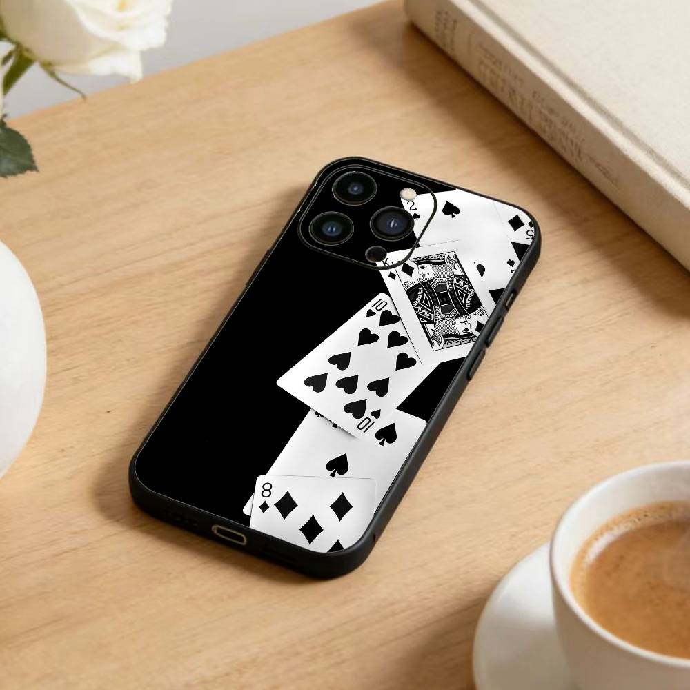 P-poker Чехол для телефона для iPhone17,16,15,14,13,12 Plus,Max Мягкий силиконовый Черный чехол