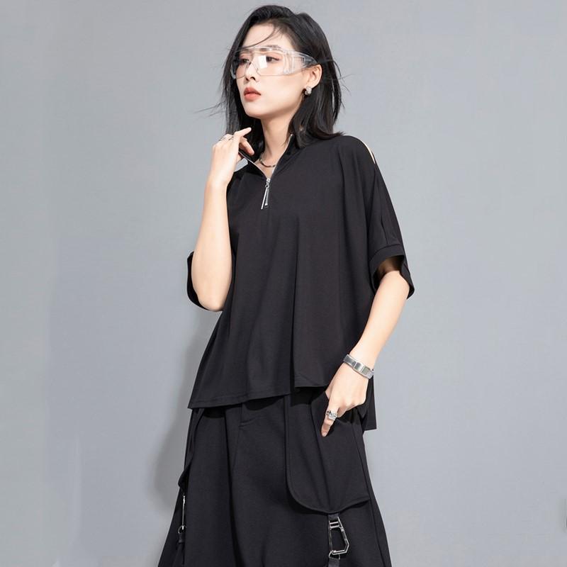 Короткий рукав свободного покроя Черный винтажный Повседневный свободный летний топ футболка Женская футболка