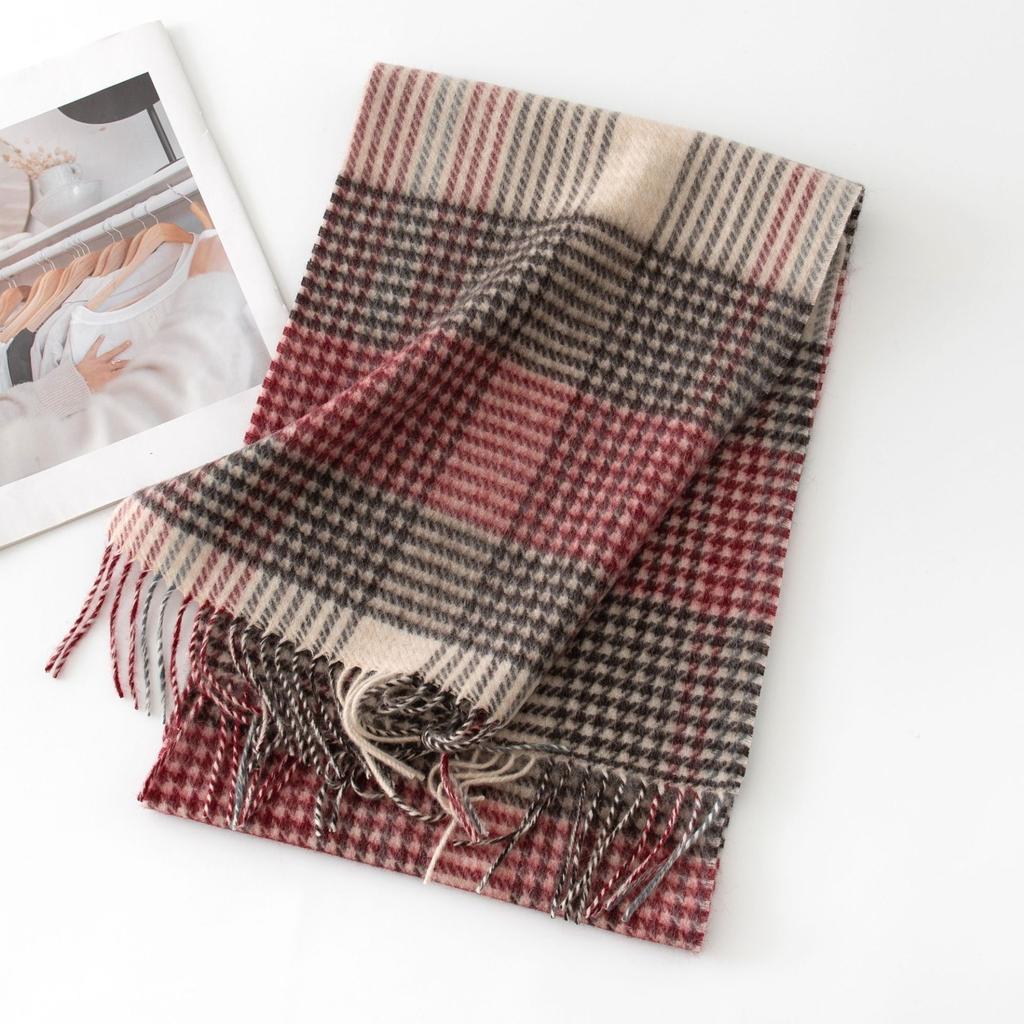 Рождественский шерстяной шарф для женщин, высококачественный и универсальный, клетчатые панели, теплый шарф для студентов