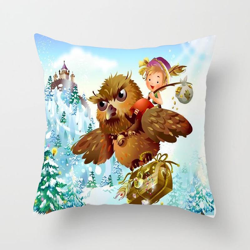 Cartoon Owl Pattern Throw Pillow Cover With Short Plush Print Living Room Sofa Decoration Cushion Cover Pillow Covers Decorative