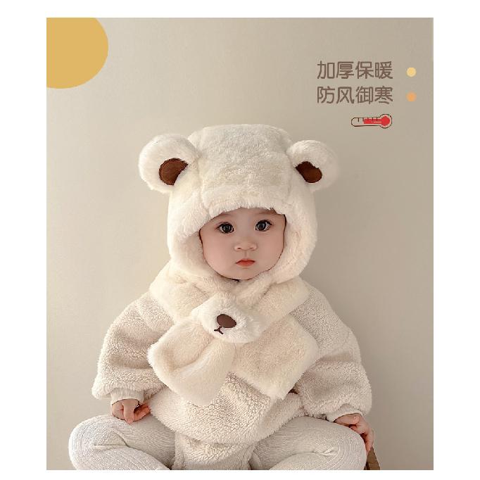 Baby hat and scarf combo, new autumn and winter model, cute and super adorable, thickened and warm ear-protecting hat for boys and girls2Set