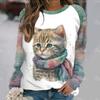 Winter Long Sleeve T-Shirts for Women Funny Kawaii Cat Animals Print Sweatshirts  Kawaii Cat Animals Print Sweatshirts