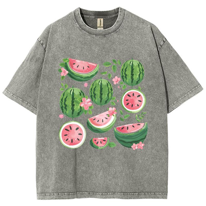 Women's Oversize T-Shirt White Fruit Watermelon Print Crew Neck Loose Short Sleeve Unisex Wash Casual Simple Comfortable Top