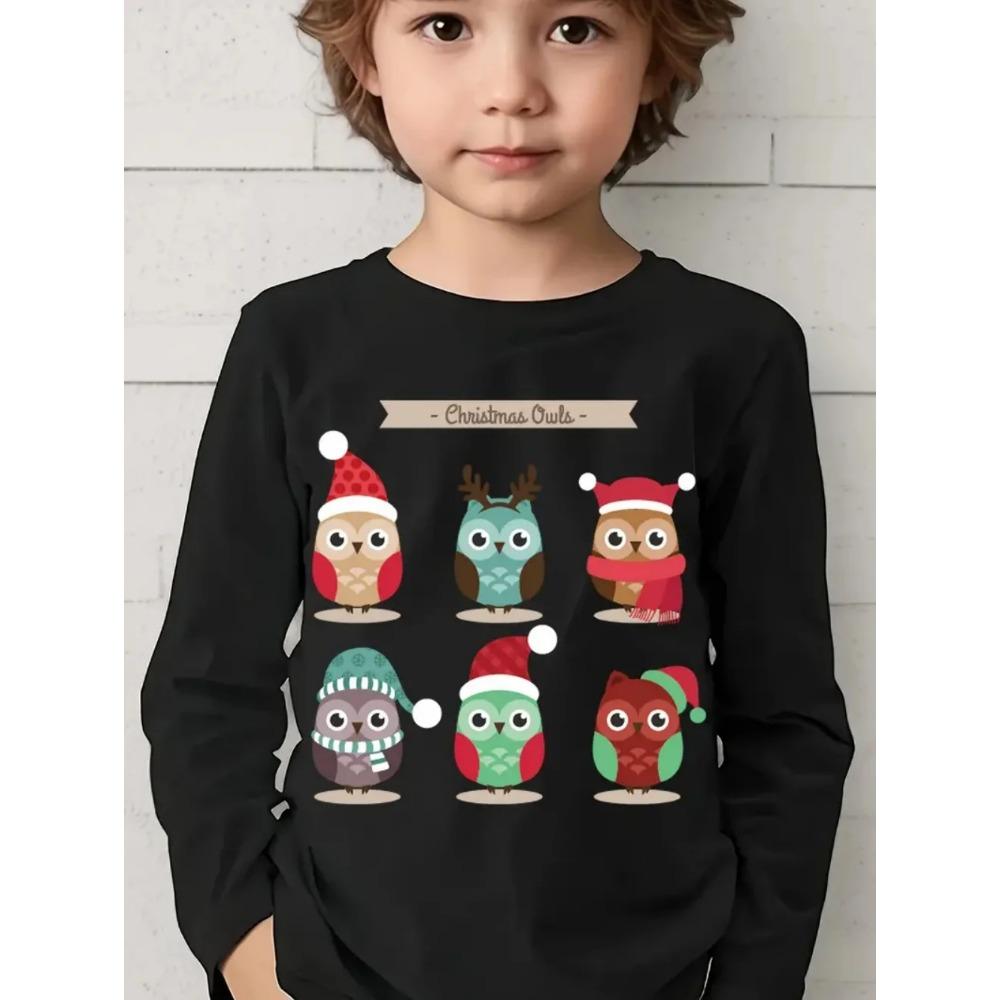 Spring and Autumn Round Neck 3D Christmas Theme Printed Top Fashionable Casual Long Sleeved Children's Boy T-shirts
