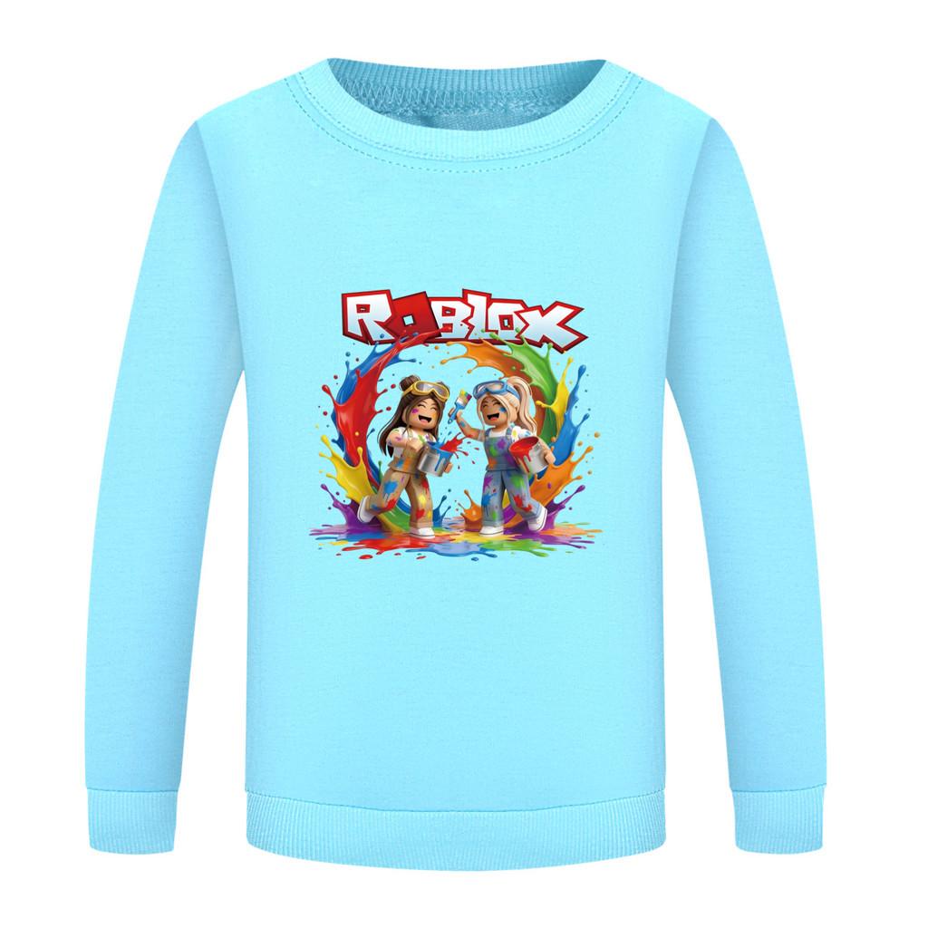 5577 Детская толстовка с принтом Roblox, разноцветная, для мальчиков и девочек, с круглым вырезом, с длинными рукавами