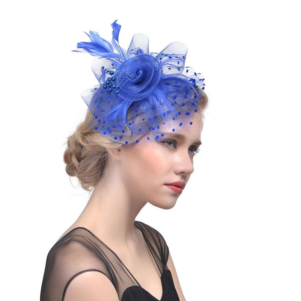 (male wardrobe)Women Flower Mesh Ribbons Feathers Headband Cocktail Tea Party Hat Headwear