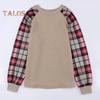 Женская толстовка осень-весна с принтом в клетку, с круглым вырезом, свободная, с длинными рукавами, с ромбовидной текстурой, повседневная одежда, спортивный топ