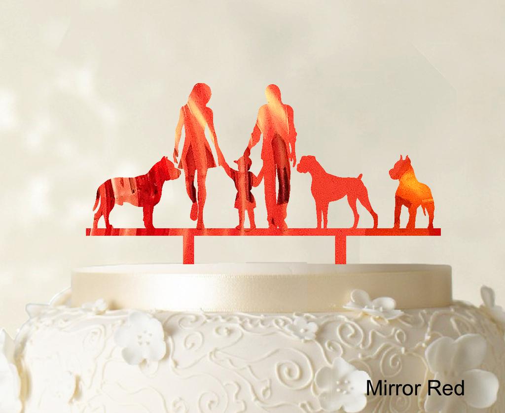 Изготовленный на заказ топпер для семейного торта с собаками, силуэт свадебного торта, топпер для украшения торта, вариант, доступный 6 "-7" дюймов