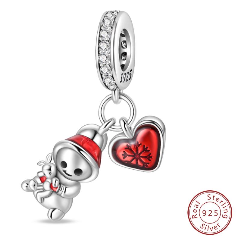 925 Silver Snowflake Snowman Penguin Charm Pendant Winter Jewelry Gift For Women DIY Birthday Present