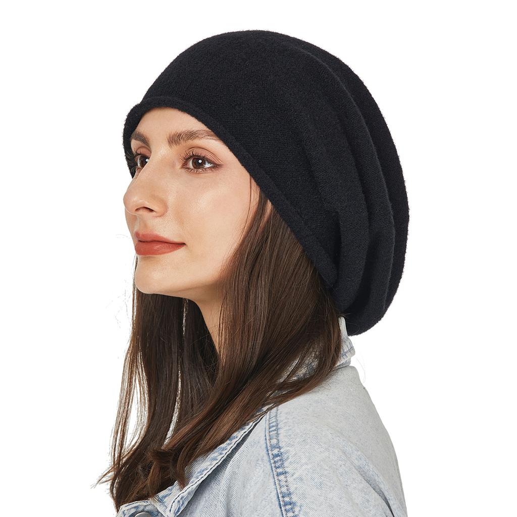 Women Cashmere Slouchy Beanie Hat Winter Thick Crimping Wool Knitted Warm Soft Skullies Beanies For Big Size For Lady Cap