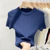 Женский вязаный топ абрикосового цвета с коротким рукавом, узкий плетеный дизайн, Коллекция Лето 2025