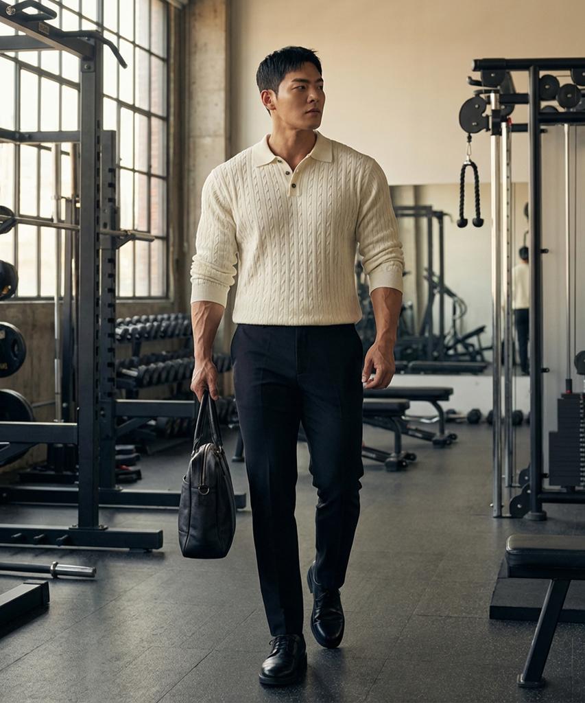 BOASTFIT Semi-Muscle Fit Cable Collar Neck Long Sleeve Knit