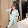 Пижама для женщин Ice Silk с длинным рукавом, весенне-осенняя, тонкая, повседневная, свободная, свежая, летняя, домашняя одежда, комплект