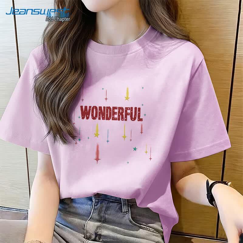 Женская повседневная хлопковая футболка Jeanswest 2026 Summer с принтом «Фантастический метеор»