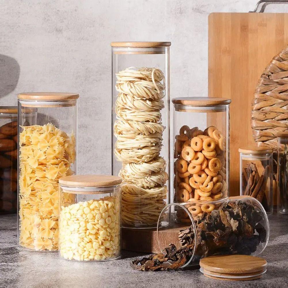 with Bamboo Lid Glass Jar Transparent Storage Bottle Durable Split Bottle  Home