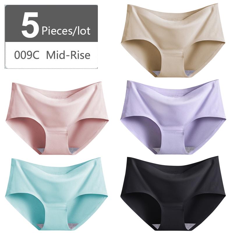 Большой размер M-XXXXL, женские бесшовные трусики из ледяного шелка, эластичные трусы со средней талией, нижнее белье, 5 шт.