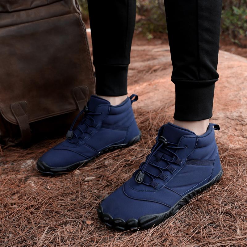Зимние ботинки босиком для мужчин, водонепроницаемые кроссовки до щиколотки, зимние ботинки, плюшевые походные ботинки, теплая спортивная обувь, большой размер 47, черный