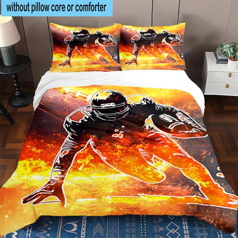 1PC Football Player In Flames 3pcs Bedding,Including 1pc Duvet Cover And 2pcs Pillowcases Perfect for Christmas,Ideal for Bedroom, Dormitory