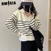 Полосатый свитер-пуловер с застежкой-молнией на половину длины, женский, осень/зима, свободный, напускной, плотный трикотаж
