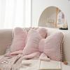 Pink Bow Ribbon Couch Pillow Imitation Rabbit Fur Comfortable Car Seat Cushion Ins Style Simple Back Cushion