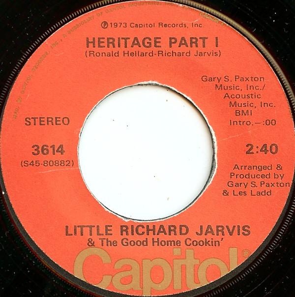 7-дюймовая пластинка RICHARD JARVIS & THE GOOD HOME COOK - Heritage Part I 3614 Capitol Records 1973 США Рок Б/У