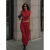 Women Clothes Street Fashion Leader Vest Short Top Set Design Wide Leg Pants Two-piece Set