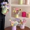 Lovely DIY Flower Arrangement Bucket with Assorted Bows Attractive Paper Flower Holder Suitable for Homes & Office Decors