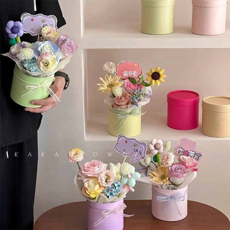 Lovely DIY Flower Arrangement Bucket with Assorted Bows Attractive Paper Flower Holder Suitable for Homes & Office Decors