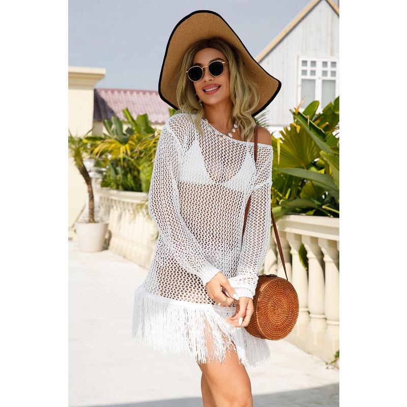 Женская новая летняя пляжная кисточка солнцезащитный крем домашний бикини накидка ажурная трикотажная рубашка