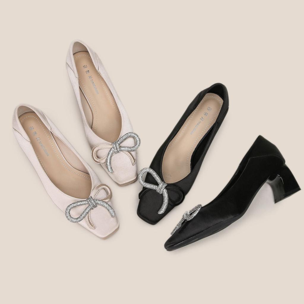 H759-3 атласные туфли на высоком каблуке с квадратной головкой женские модные фэн-шуй бриллиантовые украшения толстые каблуки женские туфли кожаные стельки весна новинка