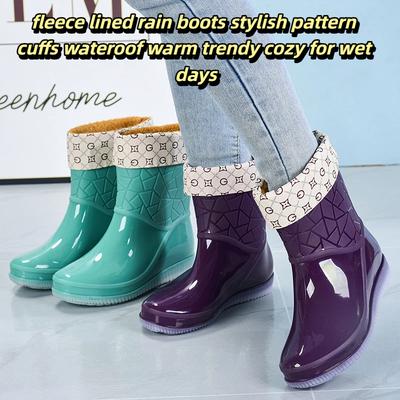 Женская Мода Повседневная Уличная Антискользящая Водонепроницаемая Износостойкая Теплая и Толстая Хлопковая Дождевая Обувь Резиновая Обувь